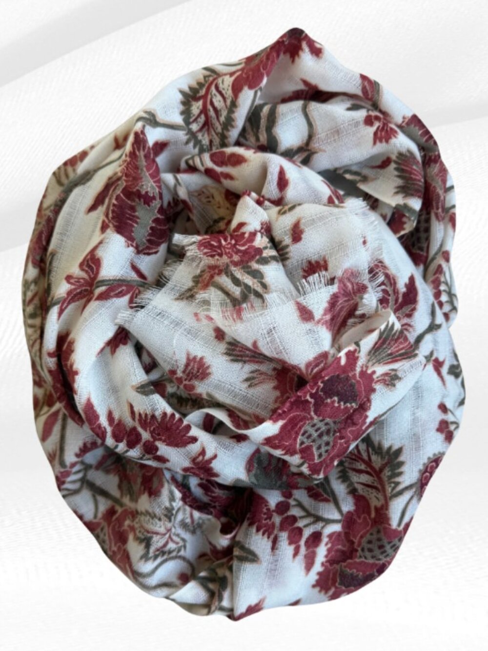 Lucky Brand Floral Infinity Scarf Wrap Burgundy Ivory Wool Blend Boho